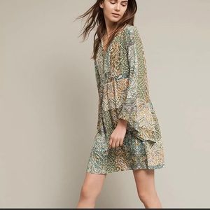 Green Boho Silk Anthropologie Dress